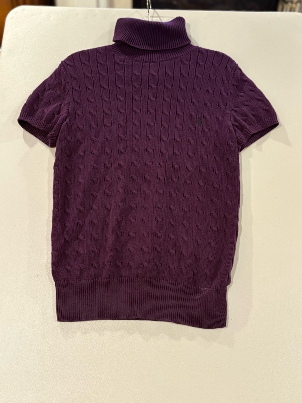 Ralph Lauren Short-Sleeve Cable Knit Turtleneck - Purple